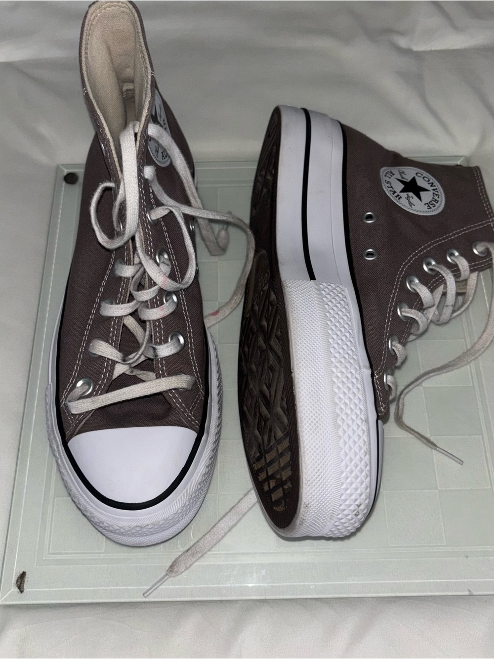Converse Women's Beige High Top Platform Sneakers